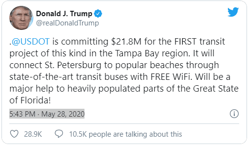 Trump Tweets about BRT 